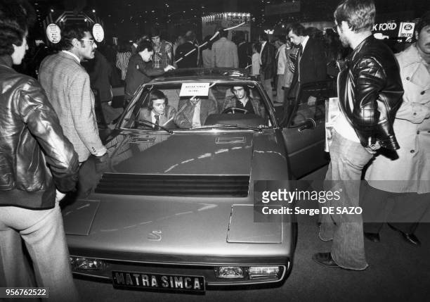 Voiture ?Matra-Simca Bagheera? exposée au salon de l'automobile à Paris, en 1975, France.