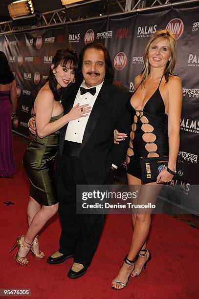 Ray Vanesse, Ron Jeremy and Velvet Skye arrives at the 2010 AVN Awards at the Pearl at The Palms Casino Resort on January 9, 2010 in Las Vegas,...