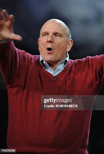 Microsoft CEO Steve Ballmer gives his keynote address at the 2010 International Consumer Electronics Show, January 7, 2010 in Las Vegas, Nevada. CES,...