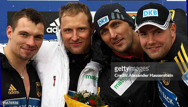Team Germany 1 with pilot Andre Lange his team mates Kevin Kuske , Rene Hoppe and Martin Putzke win the four men's Bobsleigh World Cup event on...
