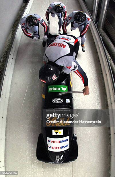 Team Austria 1 with pilot Wolfgang Stampfer his team mates Johannes Wipplinger, Juergen Mayer and Martin Lachkovics start at the final run of the...