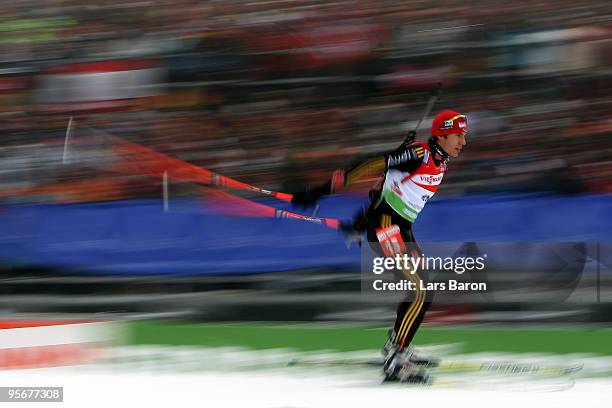 Arnd Peiffer of Germany competes during the Men's 15 km mass start in the e.on Ruhrgas IBU Biathlon World Cup on January 10, 2010 in Oberhof, Germany.