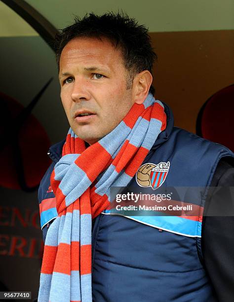 Head coach Sinisa Mihajlovic of Catania Calcio looks on during the Serie A match between Genoa CFC and Catania Calcio at Stadio Luigi Ferraris on...