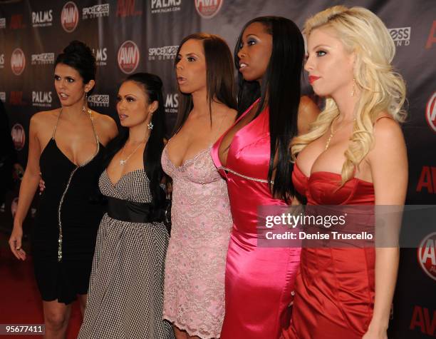 Brittney Amber, Codi Bryant, Shy Love, Mya Luanne and Brandi Austin arrives at the 2010 AVN Awards at The Palms Casino Resort on January 9, 2010 in...