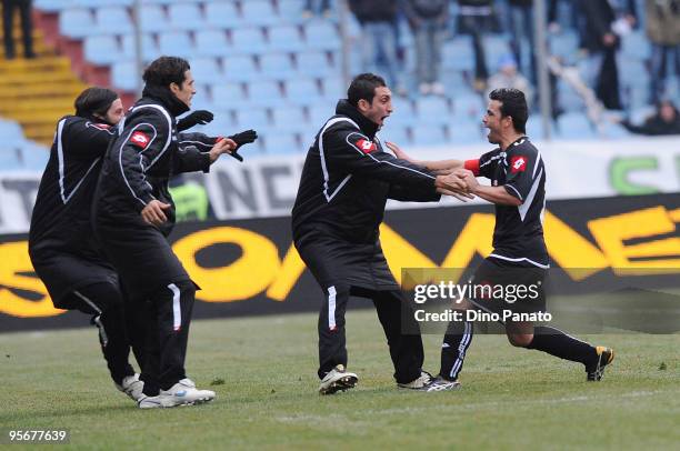 Antonio Di Natale of Udinese celebrates after scoring their 1:1 equalising goal during the Serie A match between Udinese and Lazio at Stadio Friuli...