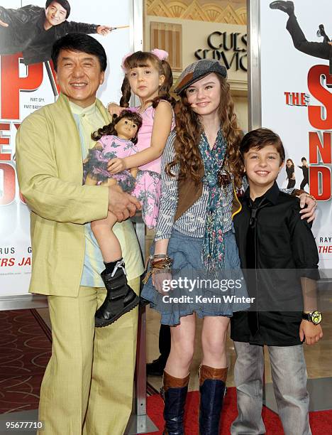 Actors Jackie Chan, Alina Foley, Madeline Carroll and Will Shadley arrive at the premiere of Lionsgate and Relativity Media's "The Spy Next Door" at...