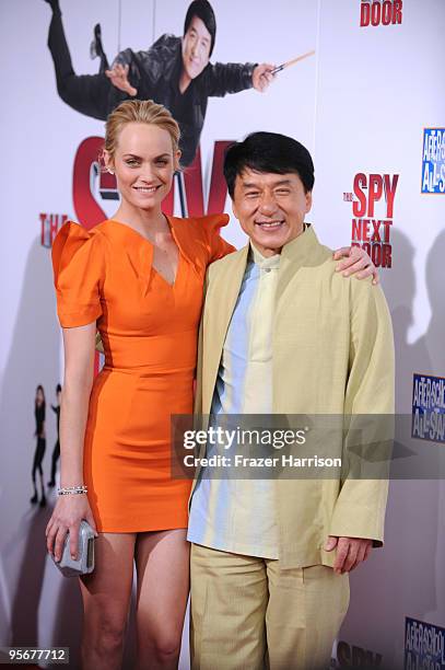 Actress Amber Valletta and Jackie Chan arrive at the premiere of Lionsgate & Relativity Media's "The Spy Next Door" held at the Grove on January 9,...