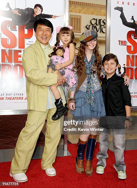 Actors Jackie Chan, Alina Foley, Madeline Carroll and Will Shadley arrive at the premiere of Lionsgate and Relativity Media's "The Spy Next Door" at...