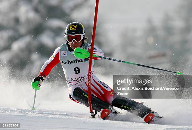 Marcel Hirscher of Austria takes 2nd place during the Audi FIS Alpine Ski World Cup Men's Slalom on January 10, 2010 in Adelboden, Switzerland.