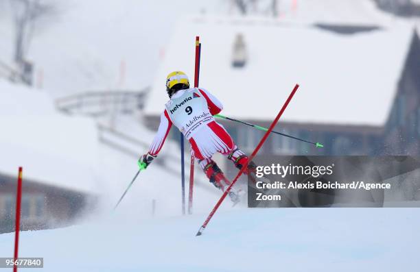 Marcel Hirscher of Austria takes 2nd place during the Audi FIS Alpine Ski World Cup Men's Slalom on January 10, 2010 in Adelboden, Switzerland.