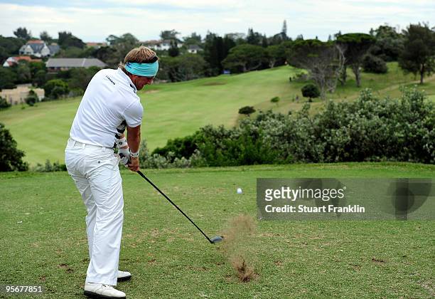 Pelle Edberg of Sweden plays his tee shot on the 13th hole during the final round of the Africa Open at the East London Golf Club on January 10, 2010...