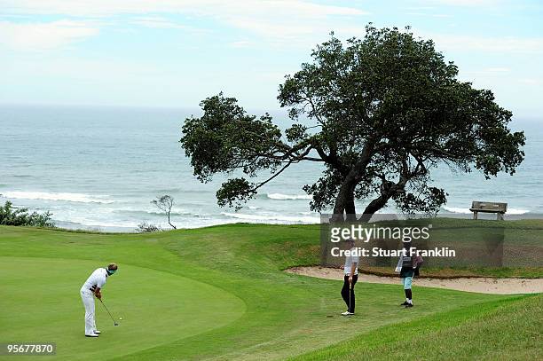 Pelle Edberg of Sweden putting on the 12th hole during the final round of the Africa Open at the East London Golf Club on January 10, 2010 in East...