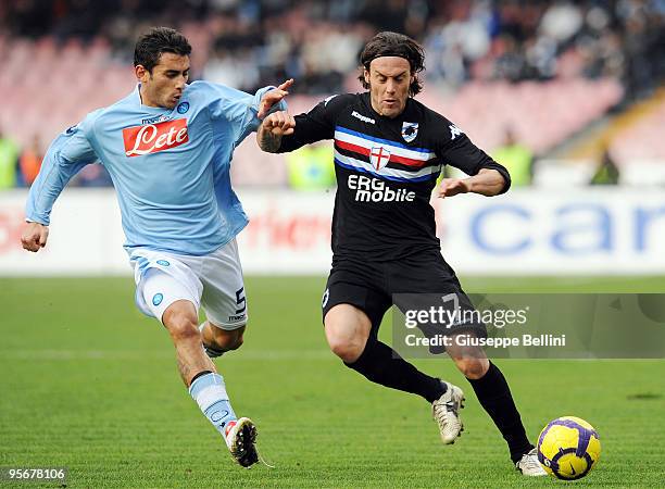 Michele Pazienza of SSC Napoli and Daniele Mannini of UC Sampdoria in action during the Serie A match between SSC Napoli and UC Sampdoria at Stadio...