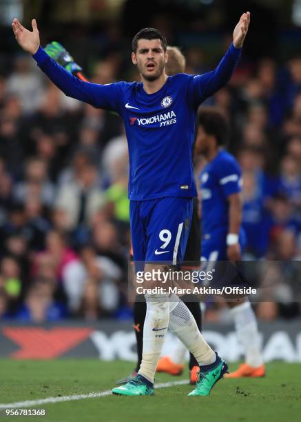 Alvaro Morata of Chelsea during the Premier League match between Chelsea and Huddersfield Town at Stamford Bridge on May 9, 2018 in London, England.