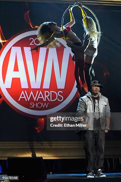 Recording artist Baby Bash performs with dancers during the 27th annual Adult Video News Awards Show at The Pearl concert theater at the Palms Casino...