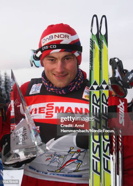 2nd Petter Northug of Norway celebrates his success during the final climb men for the FIS Cross Country World Cup Tour de Ski on January 10, 2010 in...