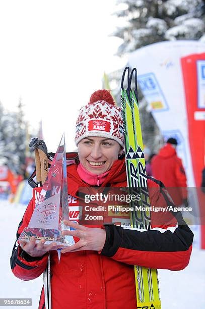 Justyna Kowalczyk of Poland takes 1st place during the Women's 9km Freestyle event of the FIS Tour De Ski on January 10, 2010 in Val di Fiemme, Italy.