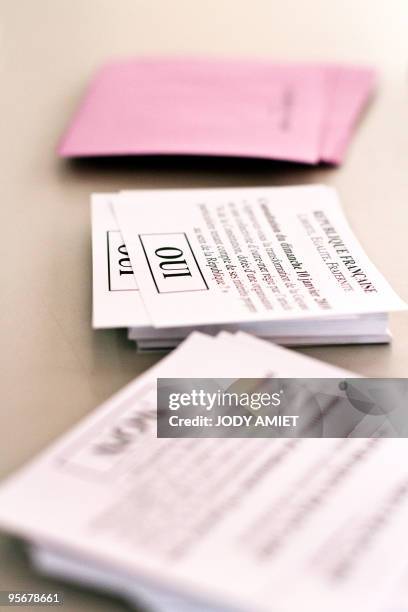 Picture shows ballots in the polling station of Cayenne on the French South American territory of Guiana, on January 10 for the referendum on the...