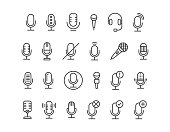Simple Set of Microphone and Related of microphone mic Vector Line Icons. Editable Stroke. 48x48 Pixel Perfect.