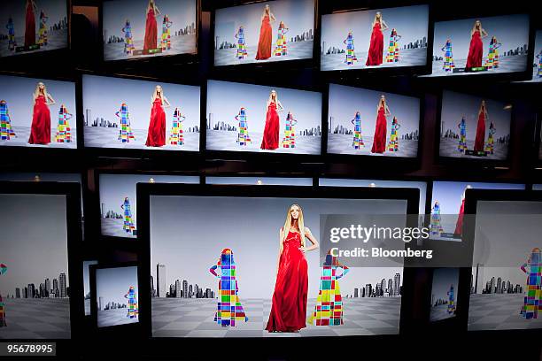 Haier Co. Ltd. LED televisions sit on display during the 2010 International Consumer Electronics Show in Las Vegas, Nevada, U.S., on Saturday, Jan....