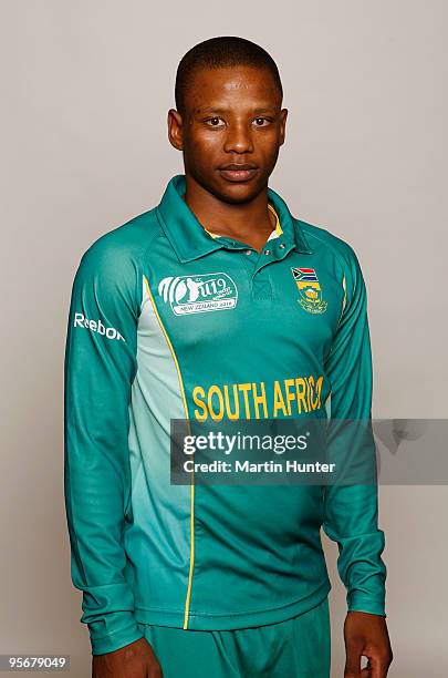 Jerry Nqolo of South Africa poses for a portrait ahead of the ICC U19 Cricket World Cup at Crowne Plaza on January 10, 2010 in Christchurch, New...