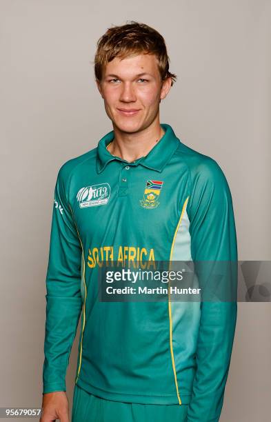 David White of South Africa poses for a portrait ahead of the ICC U19 Cricket World Cup at Crowne Plaza on January 10, 2010 in Christchurch, New...