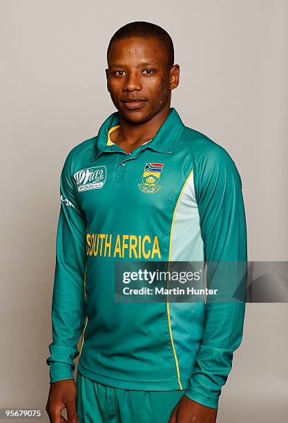 Jerry Nqolo of South Africa poses for a portrait ahead of the ICC U19 Cricket World Cup at Crowne Plaza on January 10, 2010 in Christchurch, New...