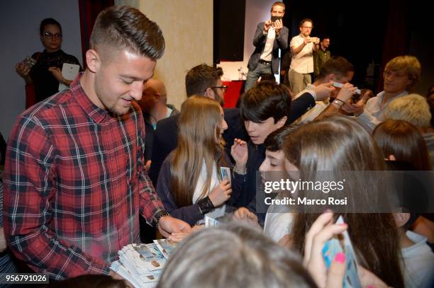 Sergej Milikovic Savic of SS Lazio meets students during a visit to Asisium school on May 10, 2018 in Rome, Italy.