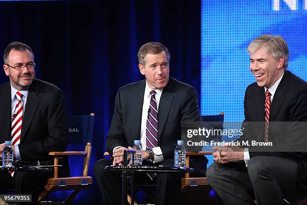 President of NBC News Steve Capus, NBC Nightly News anchor Brian Williams and NBC Meet the Press anchor David Gregory speak onstage at the NBC...