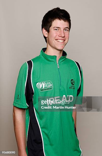 George Dockrell of Ireland poses for a portrait ahead of the ICC U19 Cricket World Cup at Crowne Plaza on January 10, 2010 in Christchurch, New...