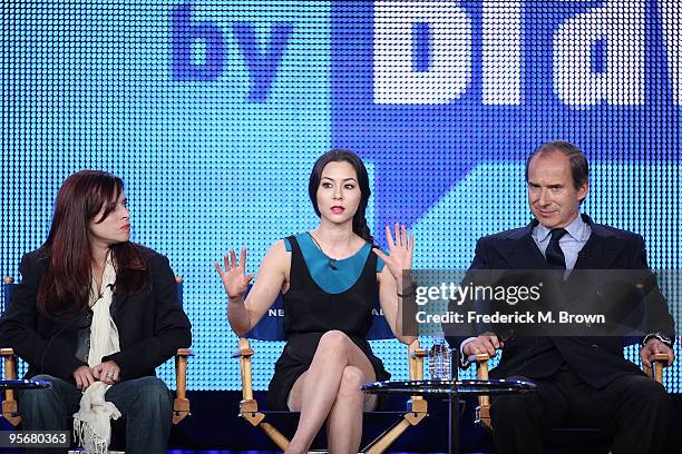 Executive Producer Jane Lipsitz, host China Chow and mentor Simon de Pury speak onstage for Bravo's television show 'Work of Art' during the NBC...