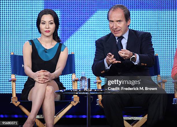 Host China Chow and mentor Simon de Pury speak onstage for Bravo's television show 'Work of Art' during the NBC Universal 2010 Winter TCA Tour day 2...