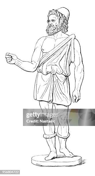 ilustrações, clipart, desenhos animados e ícones de hefesto, o deus do fogo e dos artesãos, filho de zeus e hera; marido de afrodite - museu britânico