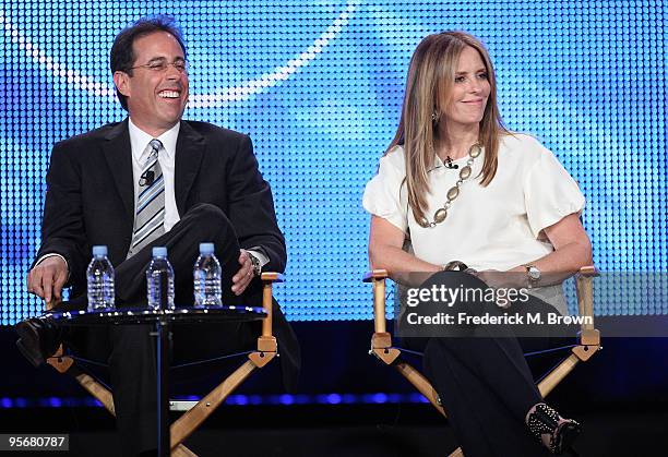Executive Producers Jerry Seinfeld and Ellen Rakieten speak onstage for NBC's television show 'The Marriage Ref' during the NBC Universal 2010 Winter...