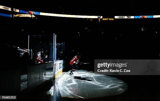 Chris Thorburn of the Atlanta Thrashers enters the ice against the New York Rangers at Philips Arena on January 7, 2010 in Atlanta, Georgia.