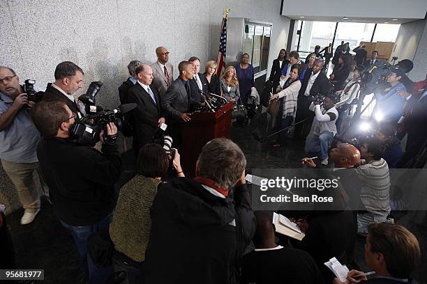Clifford "T.I." Harris speaks at the Richard B. Russell Federal Building and United States Courthouse for on March 27, 2009 in Atlanta, Georgia....
