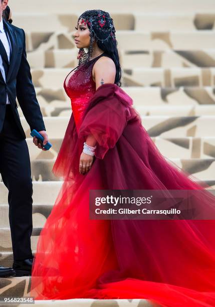 Rapper Nicki Minaj is seen arriving to the Heavenly Bodies: Fashion & The Catholic Imagination Costume Institute Gala at The Metropolitan Museum on...