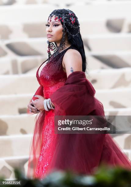 Rapper Nicki Minaj is seen arriving to the Heavenly Bodies: Fashion & The Catholic Imagination Costume Institute Gala at The Metropolitan Museum on...