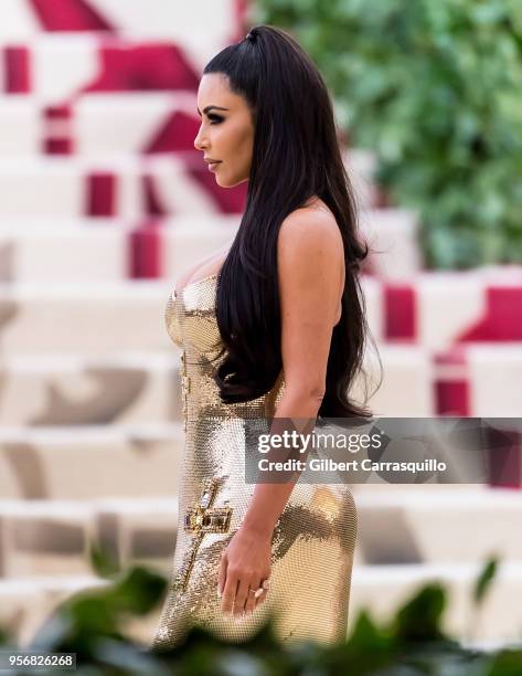 Kim Kardashian West is seen arriving to the Heavenly Bodies: Fashion & The Catholic Imagination Costume Institute Gala at The Metropolitan Museum on...