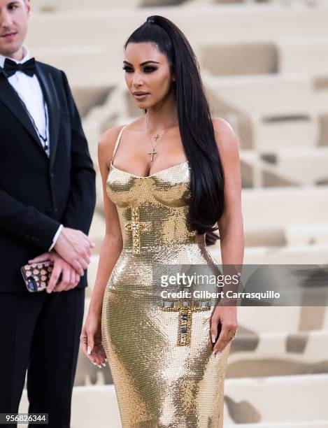 Kim Kardashian West is seen arriving to the Heavenly Bodies: Fashion & The Catholic Imagination Costume Institute Gala at The Metropolitan Museum on...