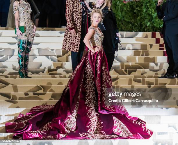 Actress Blake Lively is seen arriving to the Heavenly Bodies: Fashion & The Catholic Imagination Costume Institute Gala at The Metropolitan Museum on...