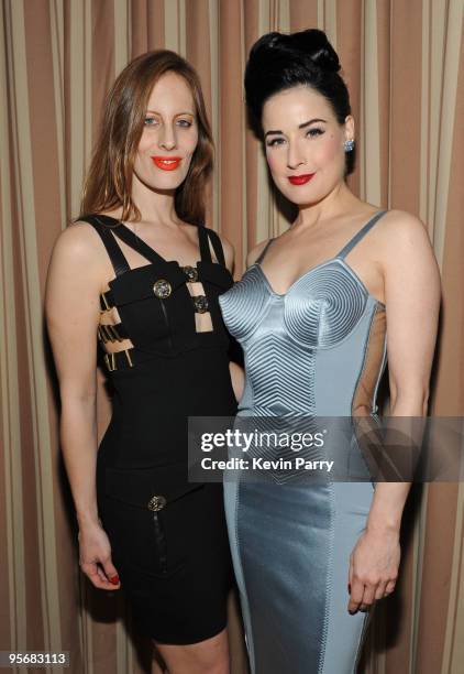 Liz Goldwyn and Dita Von Teese arrive at an Audi Golden Globe Celebration at Sunset Tower on January 10, 2010 in West Hollywood, California.