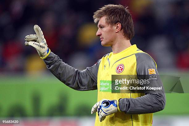 Michael Ratajczak of Duesseldorf issues instructions during the Wintercup match between Fortuna Duesseldorf and Bayer 04 Leverkusen at the Esprit...