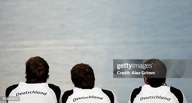 German players watch the international handball friendly match between Germany and Iceland at the Arena Nuernberger Versicherung on January 9, 2010...