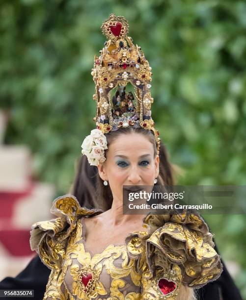 Actress Sarah Jessica Parker is seen arriving to the Heavenly Bodies: Fashion & The Catholic Imagination Costume Institute Gala at The Metropolitan...