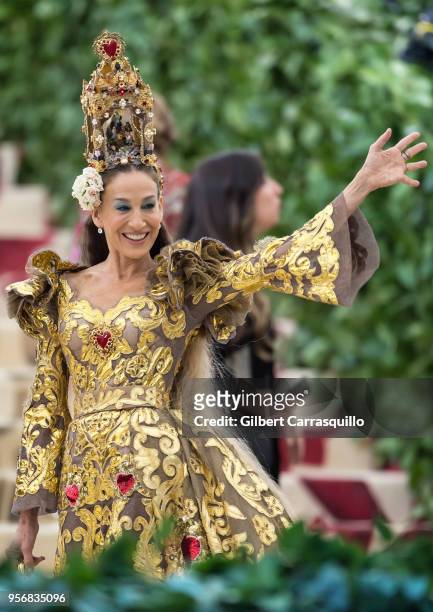 Actress Sarah Jessica Parker is seen arriving to the Heavenly Bodies: Fashion & The Catholic Imagination Costume Institute Gala at The Metropolitan...