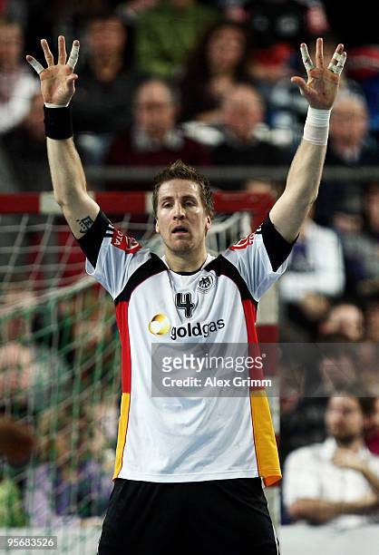 Oliver Roggisch of Germany in action during the international handball friendly match between Germany and Iceland at the Arena Nuernberger...