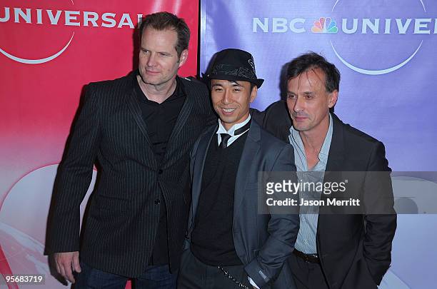 Jack Coleman, James Kyson Lee, and Robert Knepper arrive at NBC Universal's Press Tour Cocktail Party at Langham Hotel on January 10, 2010 in...