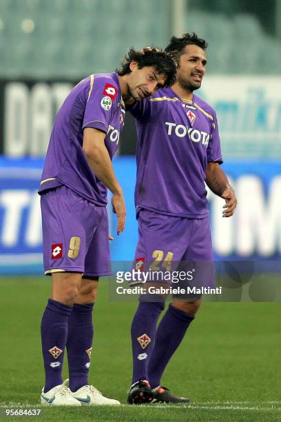 Jose Inacio Castillo and Mario Alberto Santana of ACF Fiorentina celebrates after scoring a goal during the Serie A match between Fiorentina and Bari...
