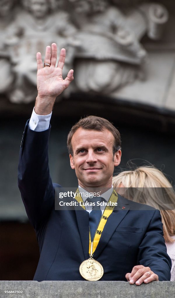 City Of Aachen Awards Charlemagne Prize To Emmanuel Macron